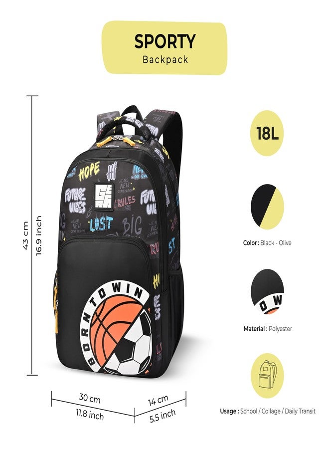 Gear Sporty 17"/20L Medium Water Resistant School Bag/Casual Backpack/Daypack/Laptop Bag for Boys/Girls (Black - Grey) - Image 2